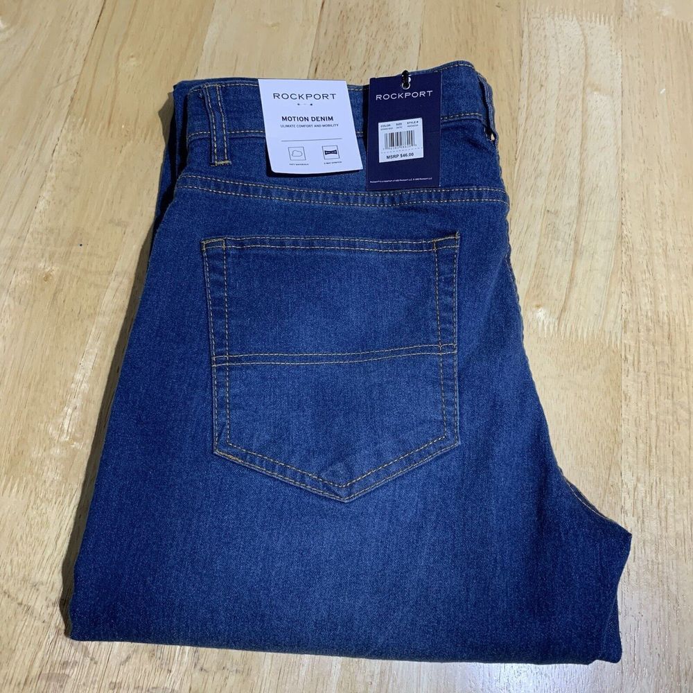 Rockport Jeans W34 L32 Blue Men's Straight‎ Button Motion  Demin